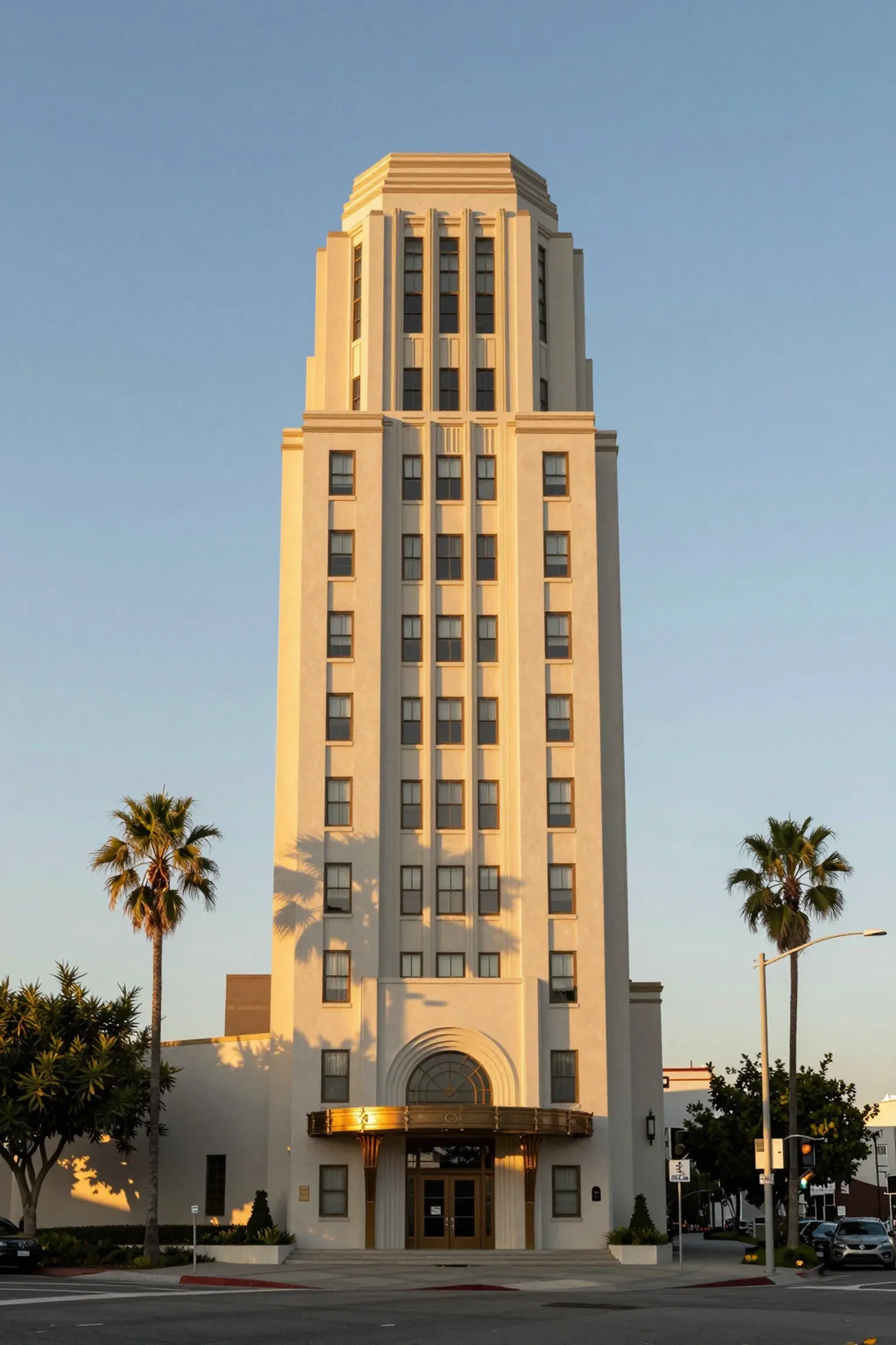 The Dodam, a cream terracotta Art Deco tower with a stepped crown and a bronze entrance canopy