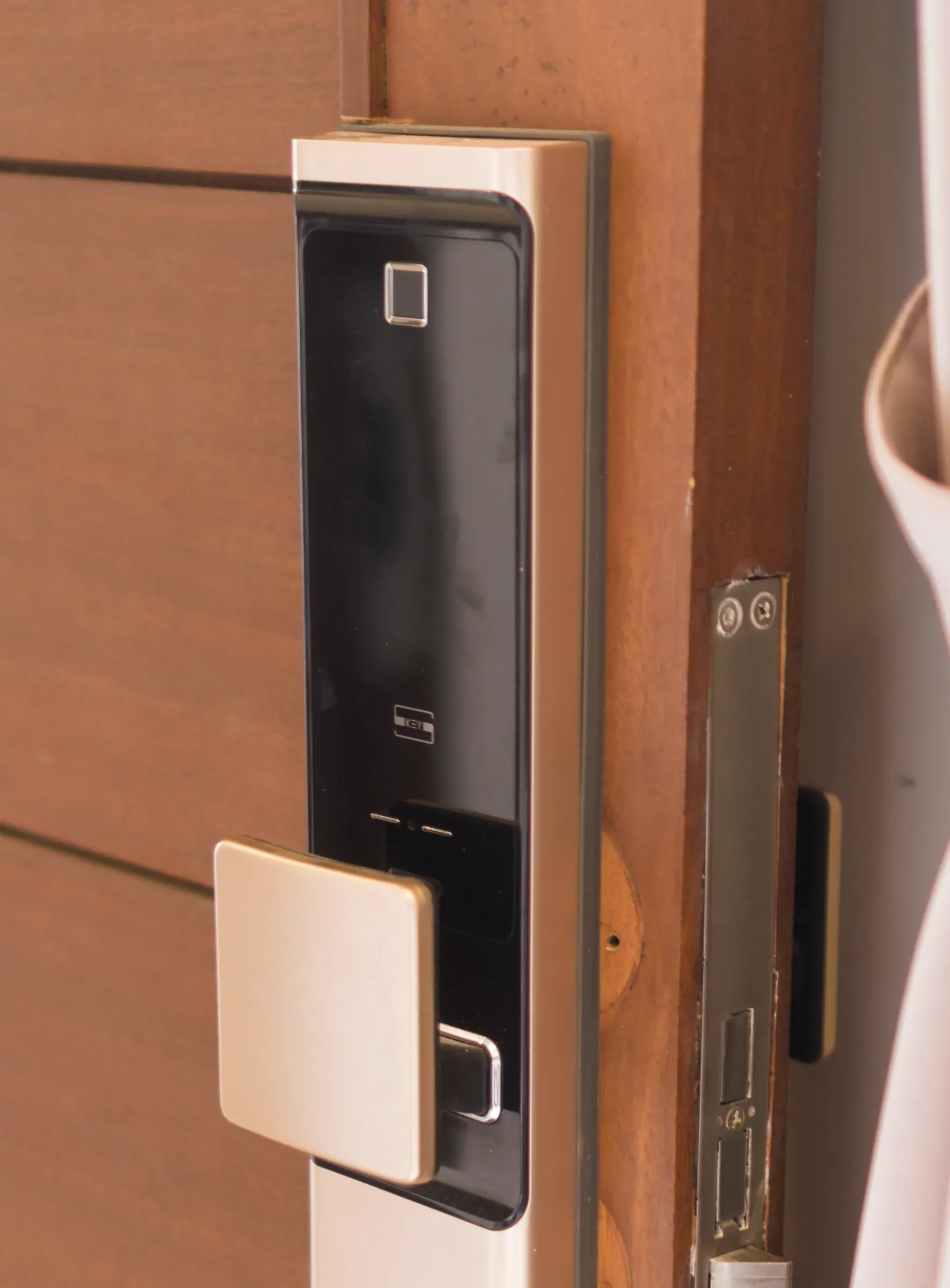 Push-pull digital door lock with a fingerprint reader